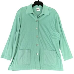 Links Button Up Shirt Jacket Shacket Mint Green Patch Pockets L Womens Made USA